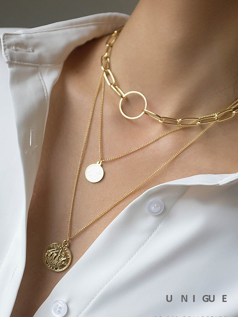 Gold Coin Charm Layered Necklace