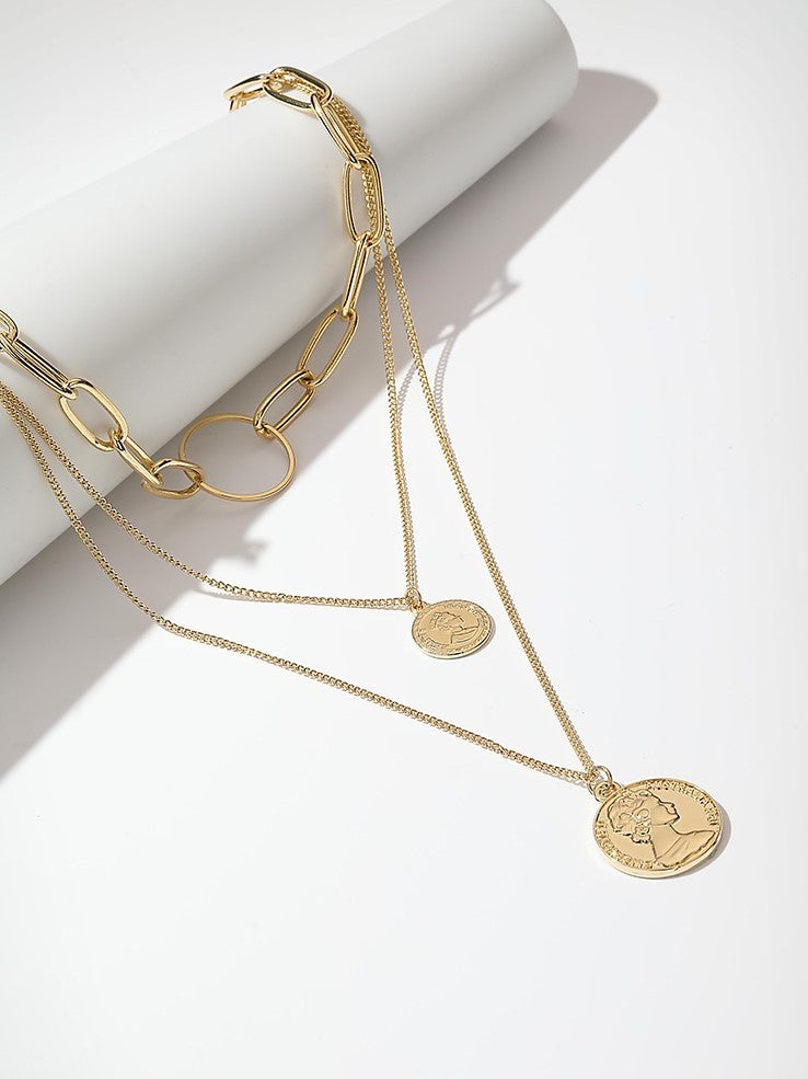 Gold Coin Charm Layered Necklace