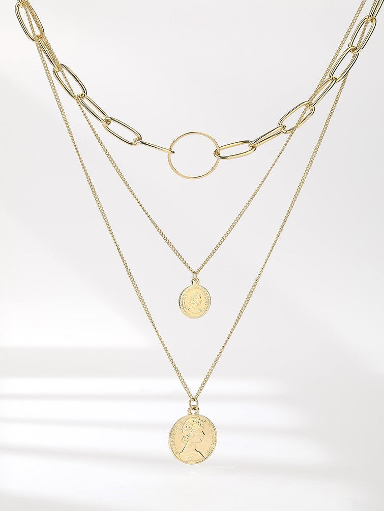 Gold Coin Charm Layered Necklace