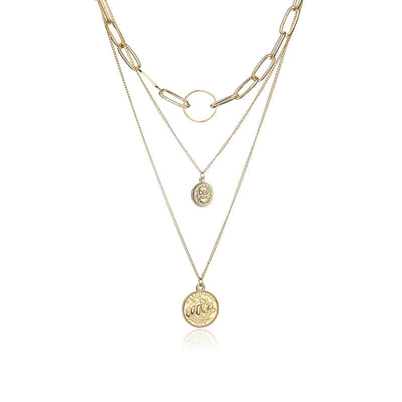 Gold Coin Charm Layered Necklace