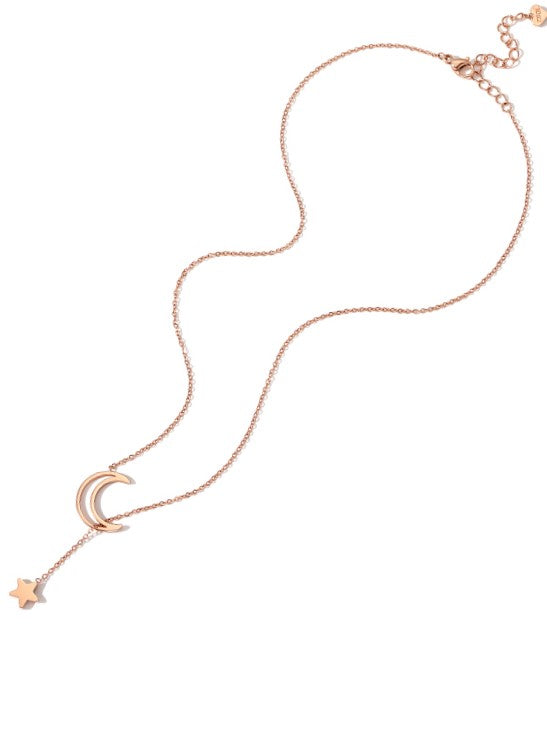 Rose Gold Star and Moon Necklace