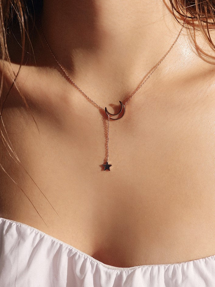 Rose Gold Star and Moon Necklace