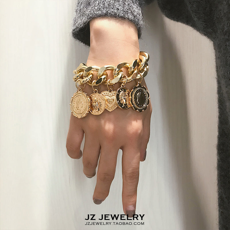 Thick Chain + Gold Coin Bracelet