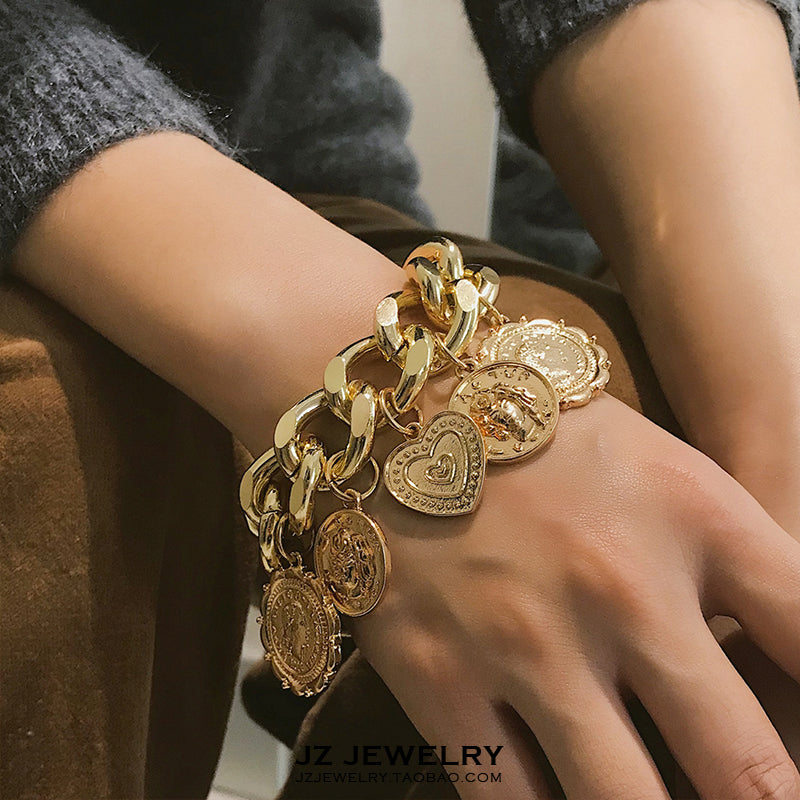 Thick Chain + Gold Coin Bracelet