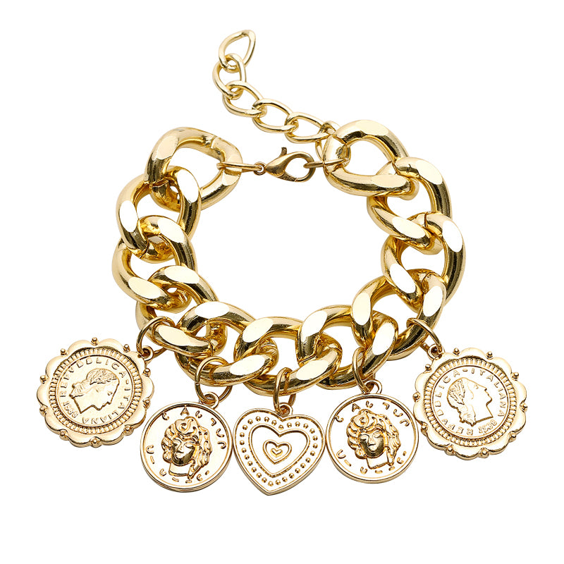 Thick Chain + Gold Coin Bracelet