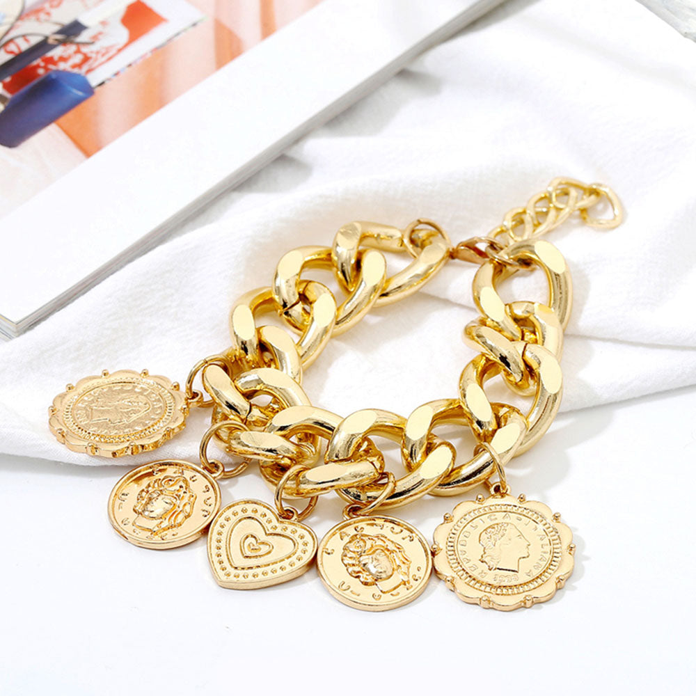 Thick Chain + Gold Coin Bracelet