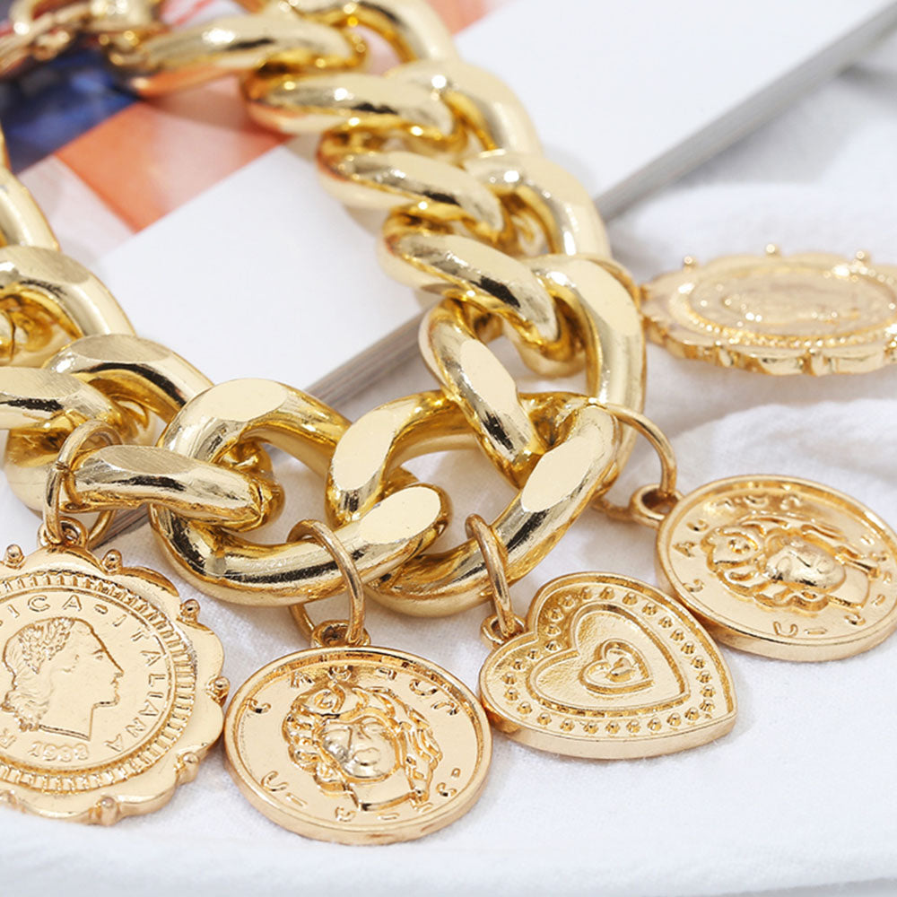 Thick Chain + Gold Coin Bracelet