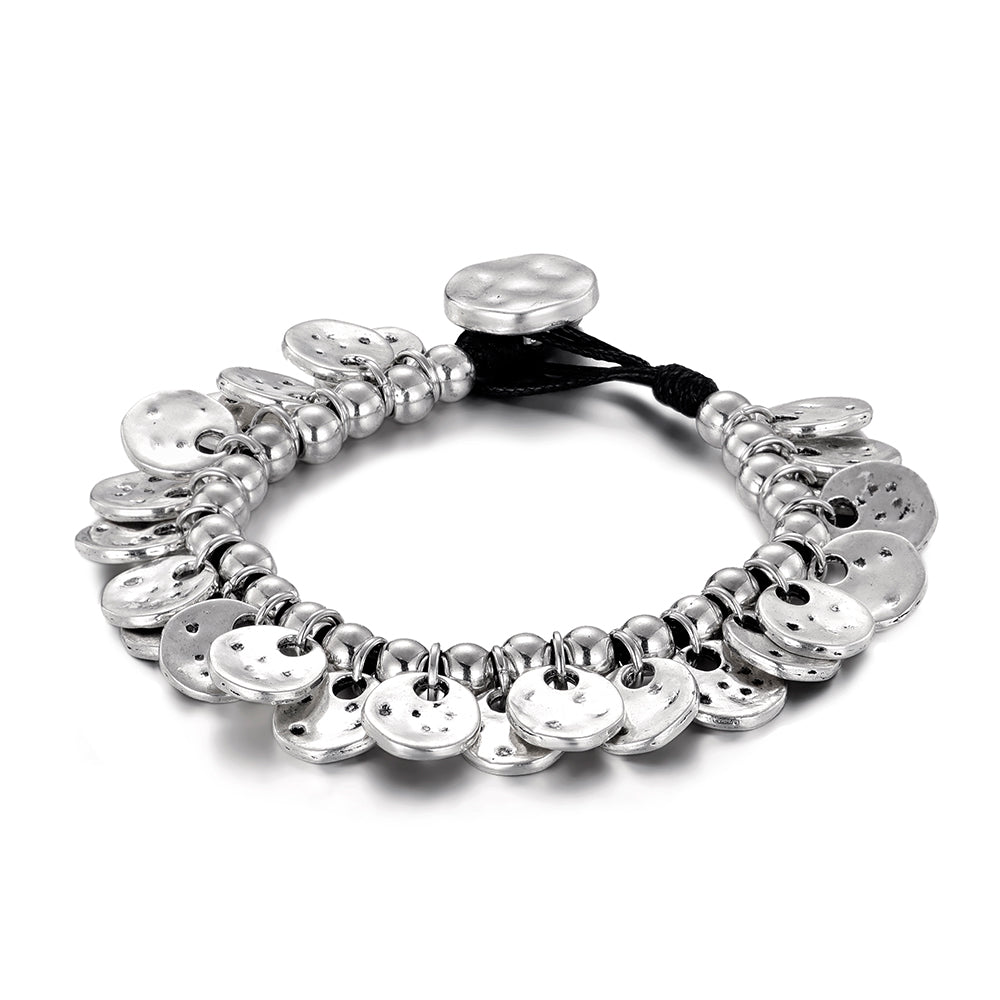 Woman Bracelet Featuring Flat Beads in Gold / Silver-plated