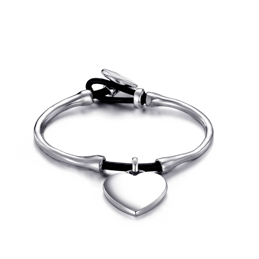 Plating Matt gold/Antique Silver Zinc Alloy + Leather Cord Heart-Shaped Bracelet