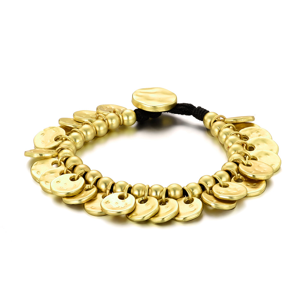 Woman Bracelet Featuring Flat Beads in Gold / Silver-plated