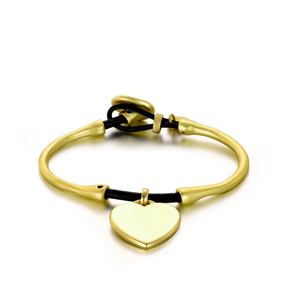 Plating Matt gold/Antique Silver Zinc Alloy + Leather Cord Heart-Shaped Bracelet