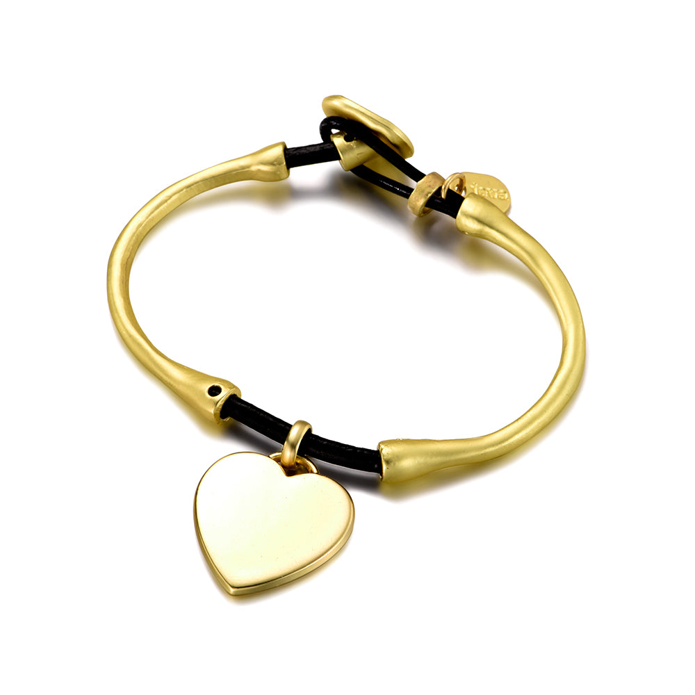 Plating Matt gold/Antique Silver Zinc Alloy + Leather Cord Heart-Shaped Bracelet