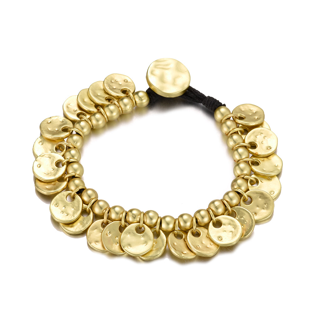 Woman Bracelet Featuring Flat Beads in Gold / Silver-plated