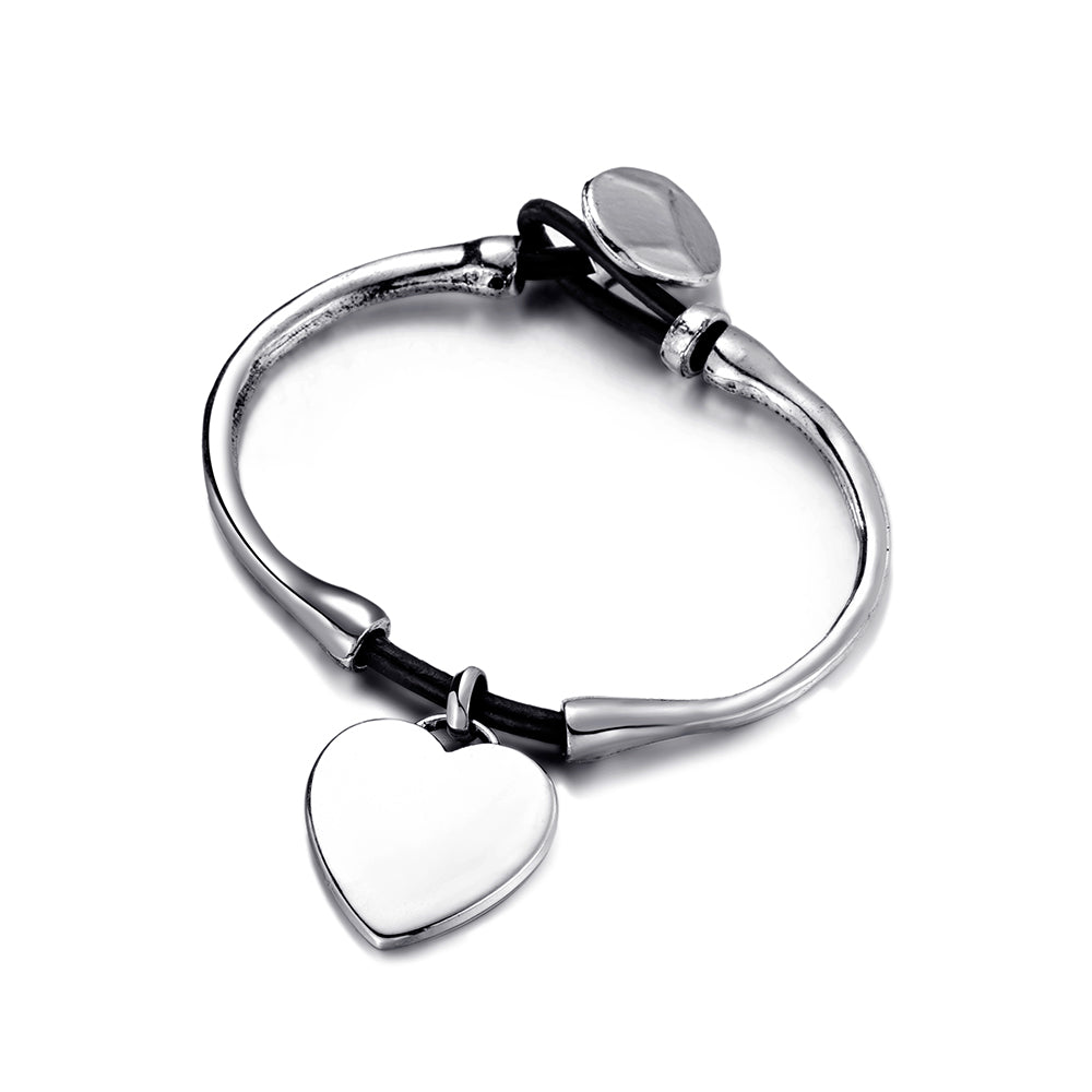 Plating Matt gold/Antique Silver Zinc Alloy + Leather Cord Heart-Shaped Bracelet