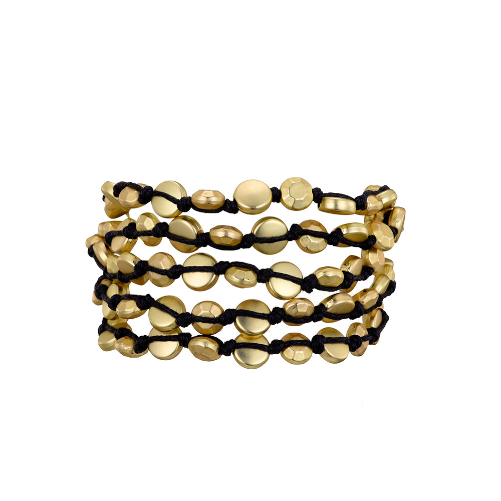 Bracelet in Wax Rope + Zinc Alloy Mix Coated in Matt Gold/ Antique Silver