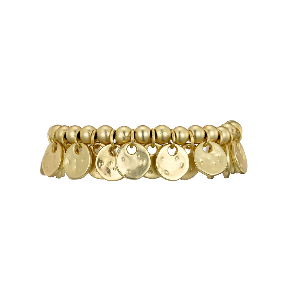 Woman Bracelet Featuring Flat Beads in Gold / Silver-plated