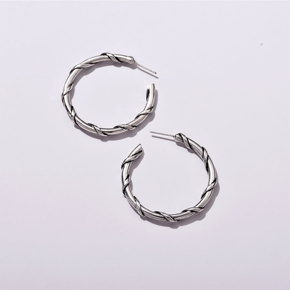 Plating Antique Silver Round Earring