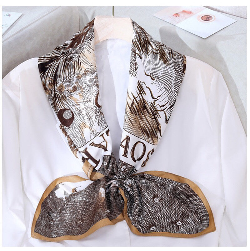 SG008 Silk scarves . lady's gift . crafty prints . several uses ( head tie , neck tie , bag accessory etc )