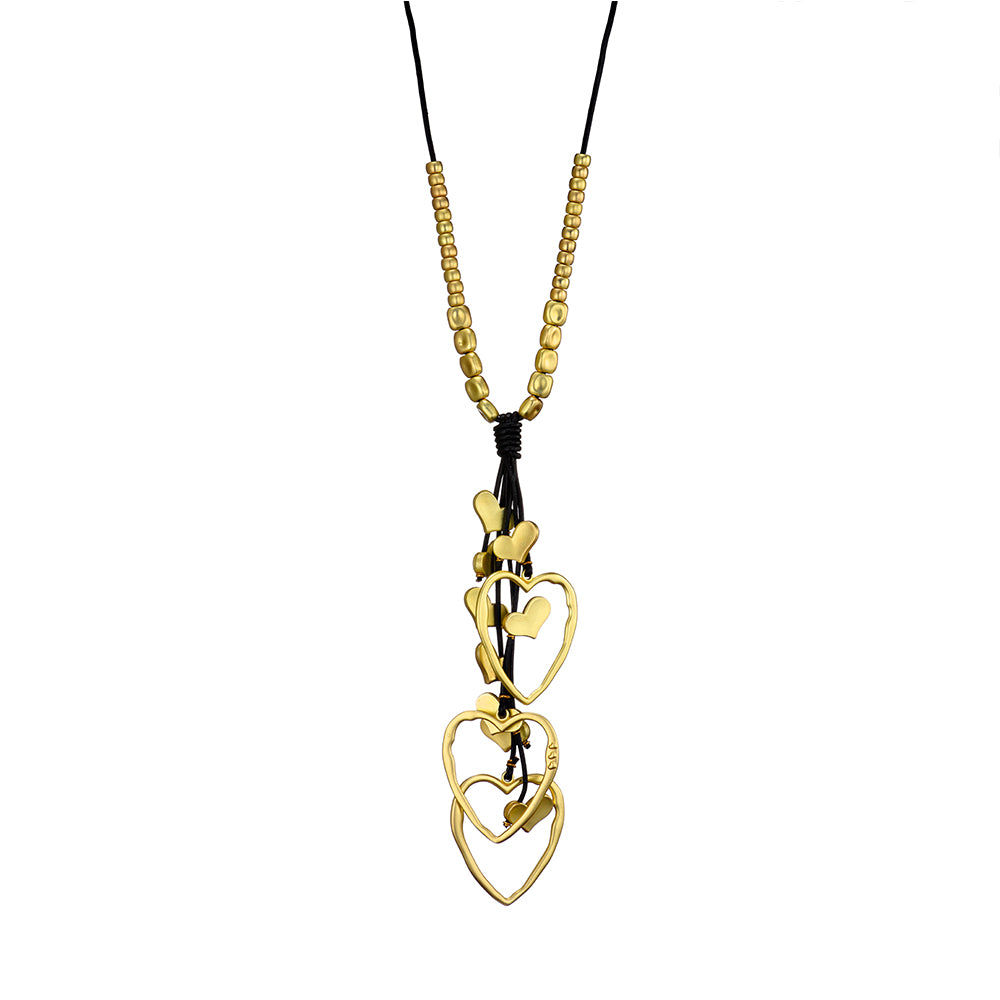 Necklace in leather and Zinc Alloy Coated with  Matt Gold