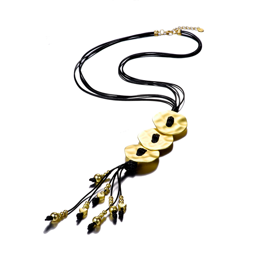 Necklace in leather and Zinc Alloy Coated with  Matt Gold