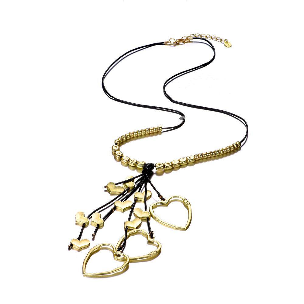 Necklace in leather and Zinc Alloy Coated with  Matt Gold