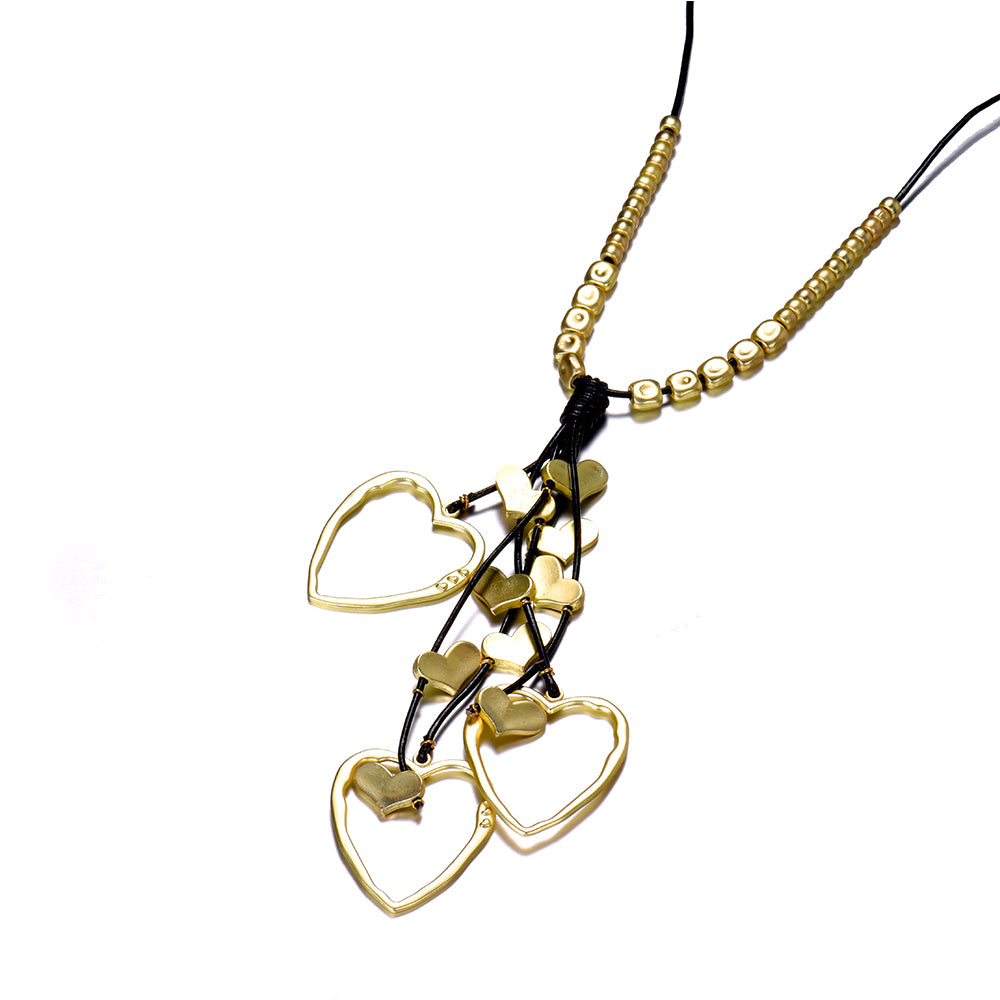 Necklace in leather and Zinc Alloy Coated with  Matt Gold