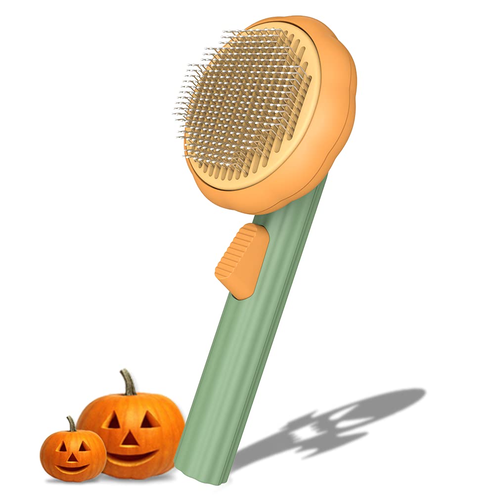 Pumpkin Pet Brush, Self-Cleaning Slicker Brush For Shedding Dog Cat Grooming Comb Removes Loose Underlayers And Tangled Hair