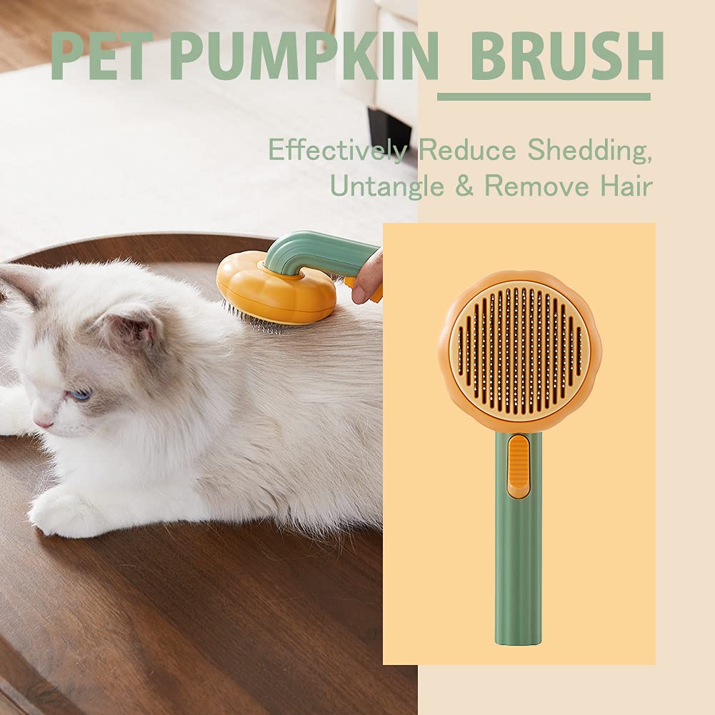 Pumpkin Pet Brush, Self-Cleaning Slicker Brush For Shedding Dog Cat Grooming Comb Removes Loose Underlayers And Tangled Hair